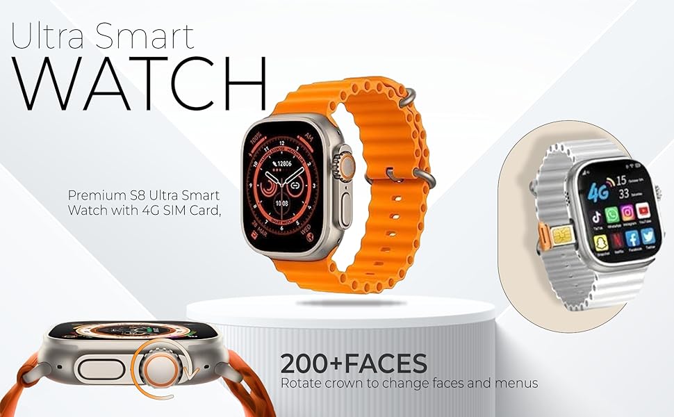 PTA Approved S8 Max Ultra SIM Smart Watch – 1.99" Display, 24 Sports Modes, Bluetooth, Waterproof, Metal Body + Silicone Strap