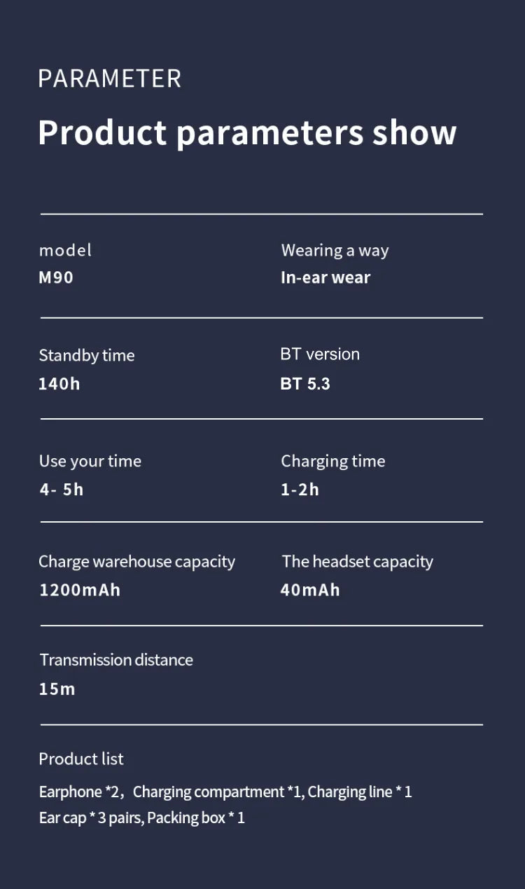 Original M90 TWS Wireless Earbuds Touch Control 5.3 Headset Waterproof 9D Hifi Quality Earphone Stereo Sports Headphones With Microphone Gaming Buds