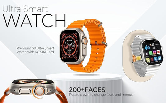 PTA Approved S8 Max Ultra SIM Smart Watch – 1.99" Display, 24 Sports Modes, Bluetooth, Waterproof, Metal Body + Silicone Strap