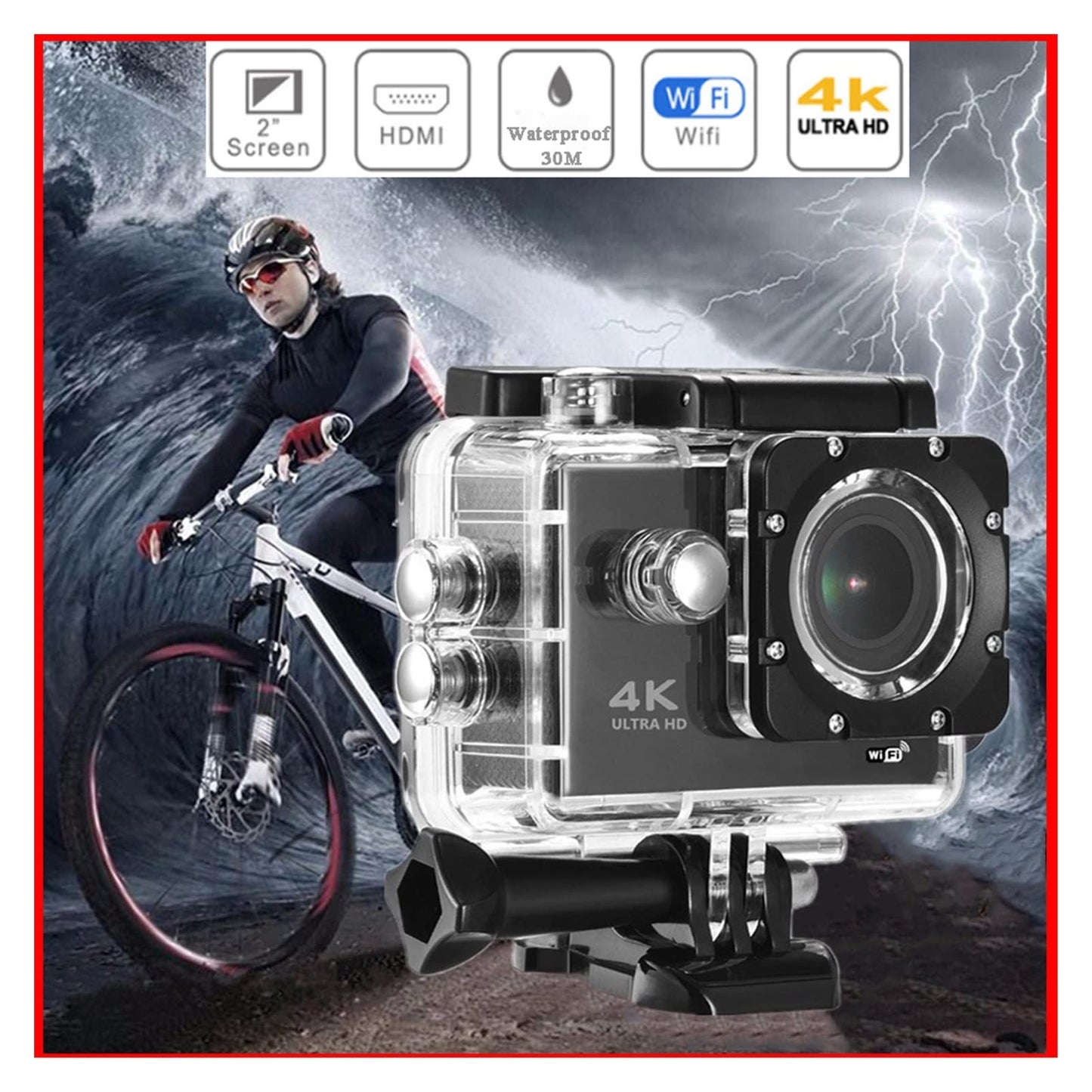 Ultra HD Action Camera 4K/1080P 30fps WiFi 2 inch 170D Underwater Waterproof Helmet Video Recording Sport Camera