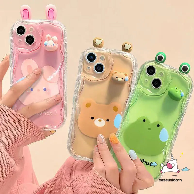 Sweet Cute Cartoon 3D Doll Rabbit Bear Frog Phone Case