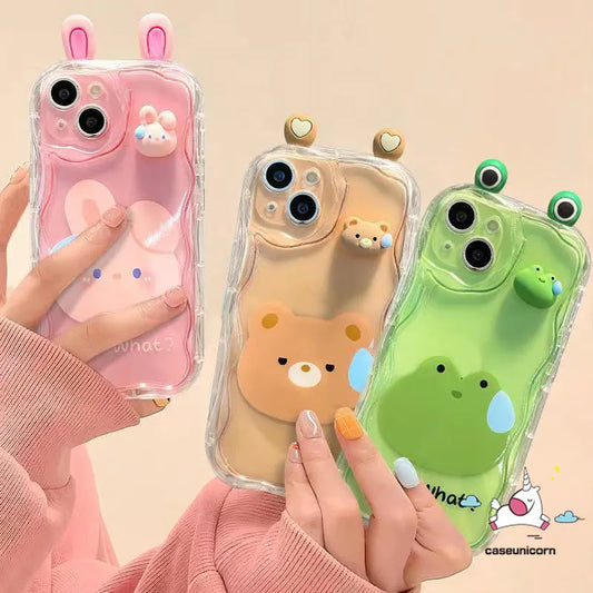 Sweet Cute Cartoon 3D Doll Rabbit Bear Frog Phone Case